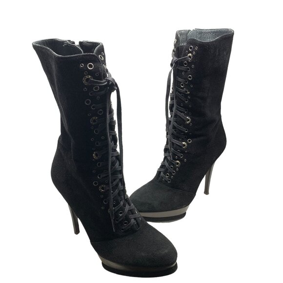 Stuart Weitzman IW 91725 Suede Inner Zip Platform Stiletto Booties - Picture 5 of 11